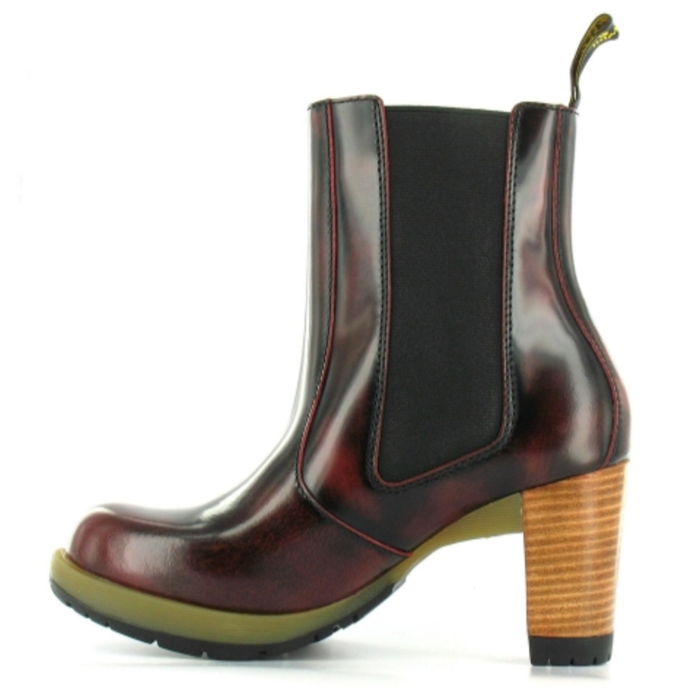 Dr. Martens Burgundy and Black Leather Heeled Chelsea Boots